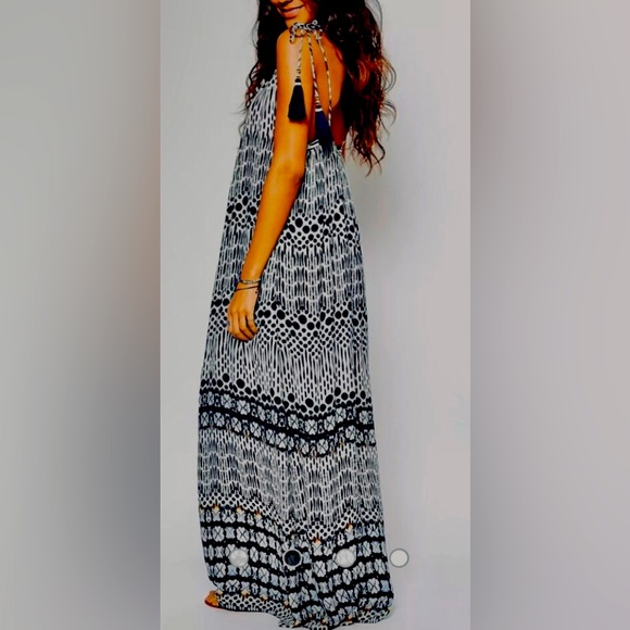 STAR MELA boho Agni print maxi dress w/adj tassel shoulder ties RE $320 M 🎉SALE - Picture 3 of 16